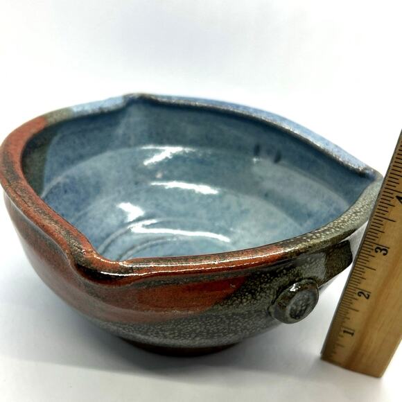 Studio Art Pottery Signed Randi Lile 3 Toned Drip Glaze Blue Brown Rust Dish - Picture 8 of 11